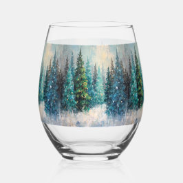 Green Christmas Trees Winter Forest Weinglas Ohne Stiel