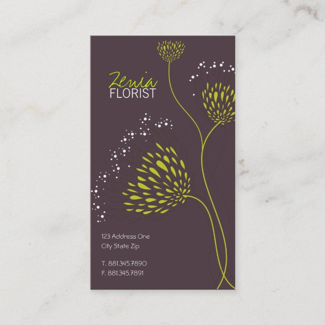 Green Chrysanthemum Blume Elegante Chic Floral Visitenkarte (Vorderseite)