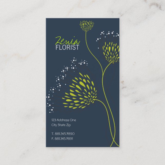 Green Chrysanthemum Blume Elegante Chic Floral Visitenkarte (Vorderseite)