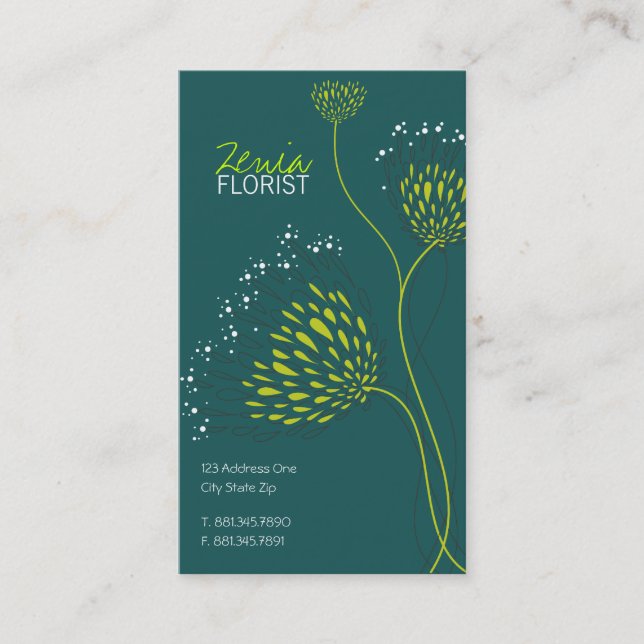 Green Chrysanthemum Blume Elegante Chic Floral Visitenkarte (Vorderseite)