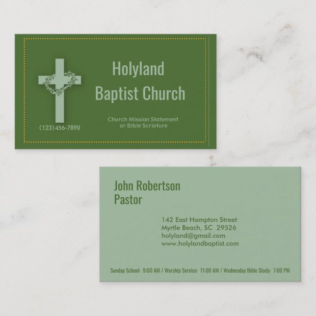 Green Church Cross Thorn Crown Business Cards Visitenkarte (Vorne/Hinten)