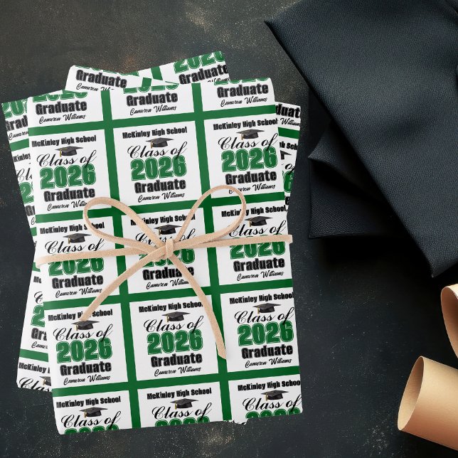 Green Class of 2026 Customized Graduation Geschenkpapier Set (Von Creator hochgeladen)