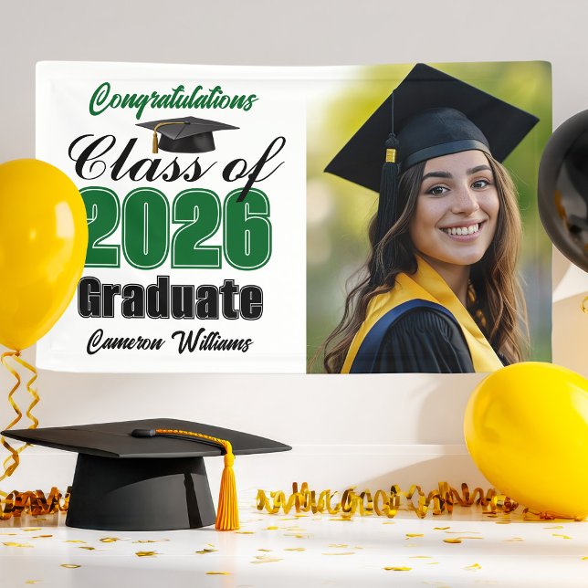 Green Class of 2026 Graduation Party Photo Banner (Von Creator hochgeladen)