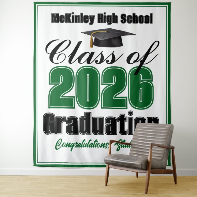 Green Class of 2026 Graduation Party Photo Booth Wandteppich (Beispiel)