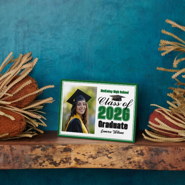 Green Class of 2026 Graduation Photo Fotoplatte (Seite)