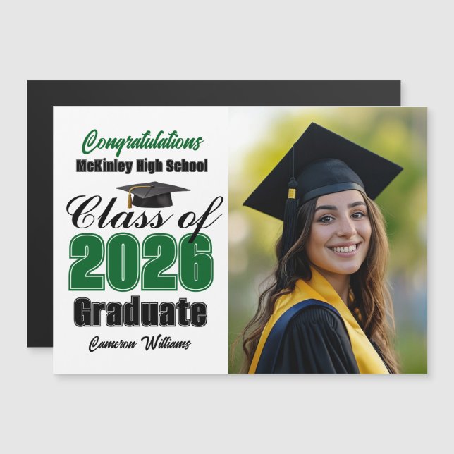 Green Class of 2026 Graduation Photo Magnet Card (Vorne/Hinten)