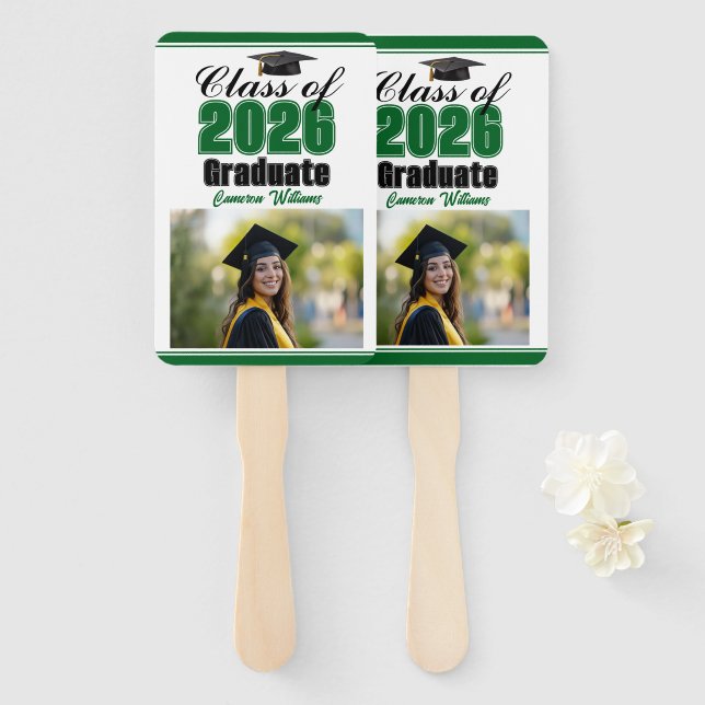 Green Class of 2026 Photo Custom Graduation Photo Fächer (Vorne und Hinten)