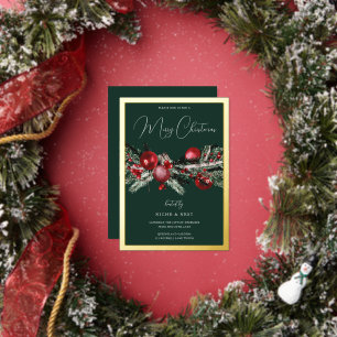 Green Classic Weihnachts Party Gold Border Folieneinladung