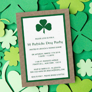 Green Clover & Burlap St. Patrick's Day Invitation