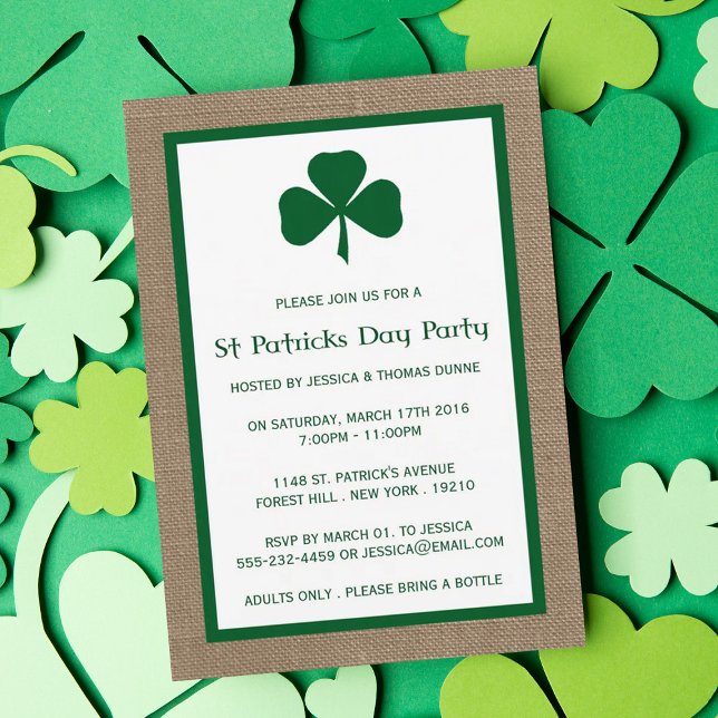 Green Clover & Burlap St. Patrick's Day Invitation (Créateur téléchargé)