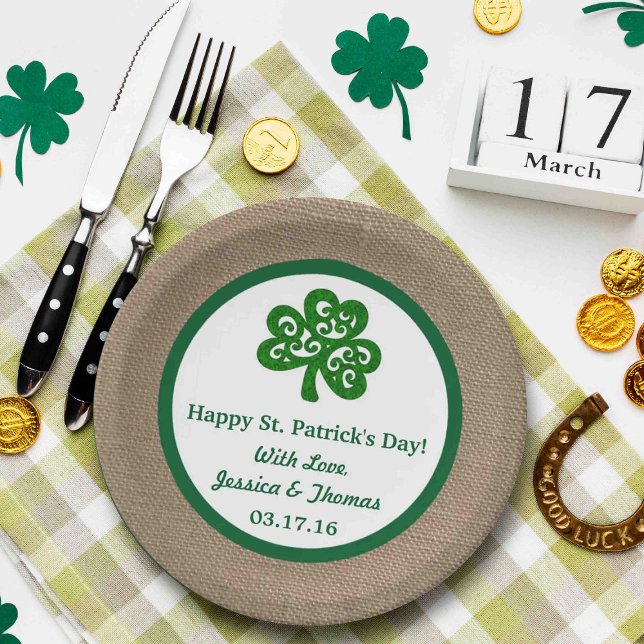 Green Clover & Burlap St. Patrick's Day Pappteller (Von Creator hochgeladen)