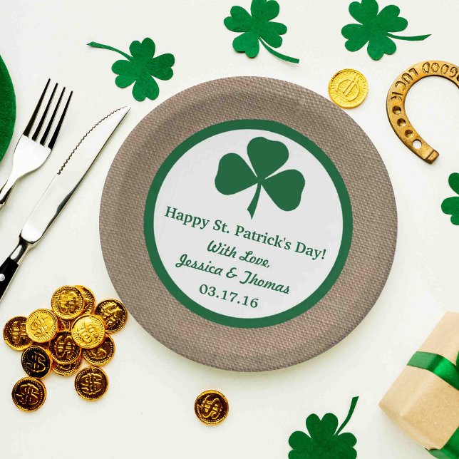 Green Clover & Burlap St. Patrick's Day Pappteller (Von Creator hochgeladen)