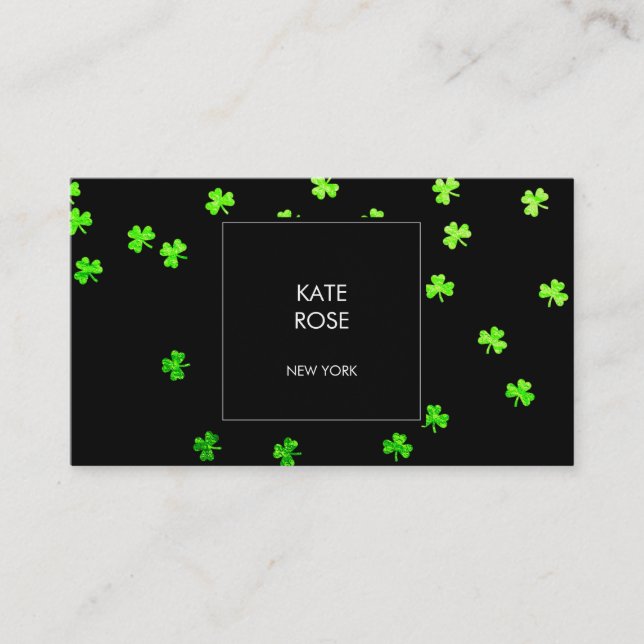 Green Clover Confetti Black Glam Vip Visitenkarte (Vorderseite)