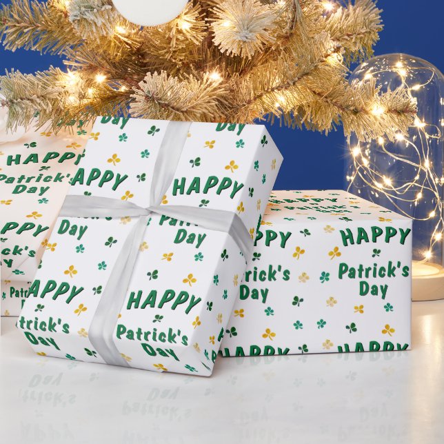 Green Clover Kleeblatt Happy Patrick's Day Geschenkpapier (Feiertage)