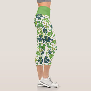Green Clover Kleeblatt Pattern St Patrick`s Day Capri Leggings
