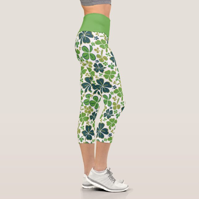 Green Clover Kleeblatt Pattern St Patrick`s Day Capri Leggings (Rechts)