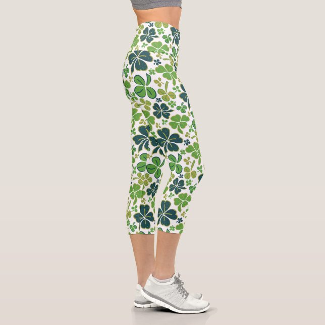 Green Clover Kleeblatt Pattern St Patrick`s Day Capri Leggings (Rechts)