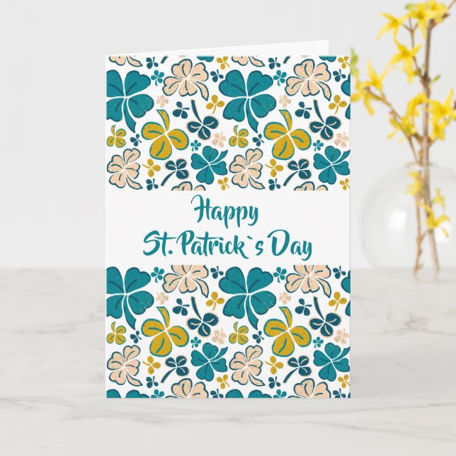 Green Clover Kleeblatt Pattern St Patrick`s Day Karte (Gelbe Blume)