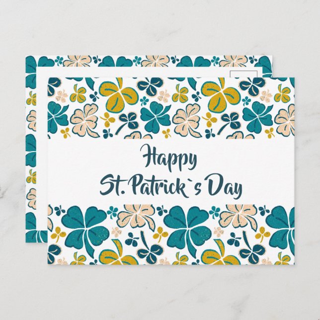 Green Clover Kleeblatt Pattern St Patrick`s Day Postkarte (Vorne/Hinten)
