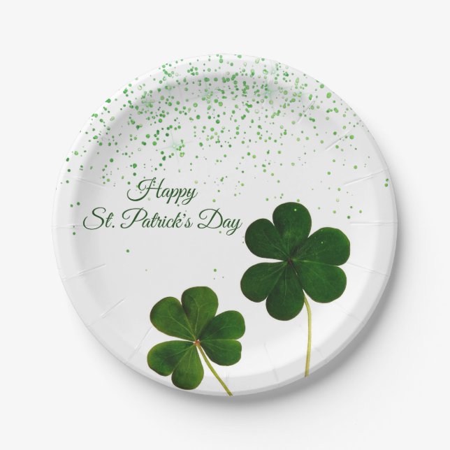Green Clover Kleeblatt St. Patricks Day Pappteller (Vorderseite)