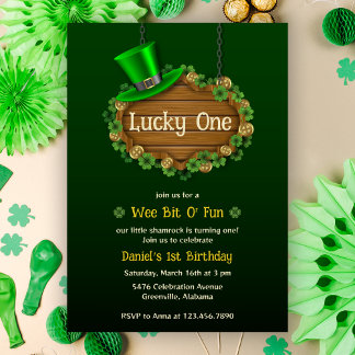 Green Clover Lucky One St Patrick's 1. Geburtstag Einladung