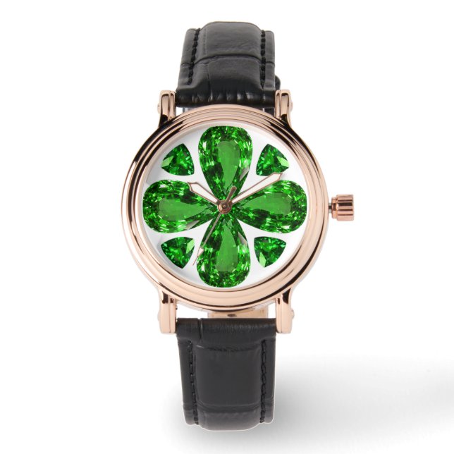 Green Clover Pattern Armbanduhr (Vorderseite)