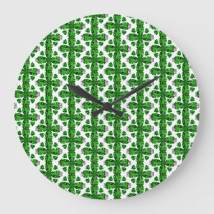 Green Clover Pattern Große Wanduhr