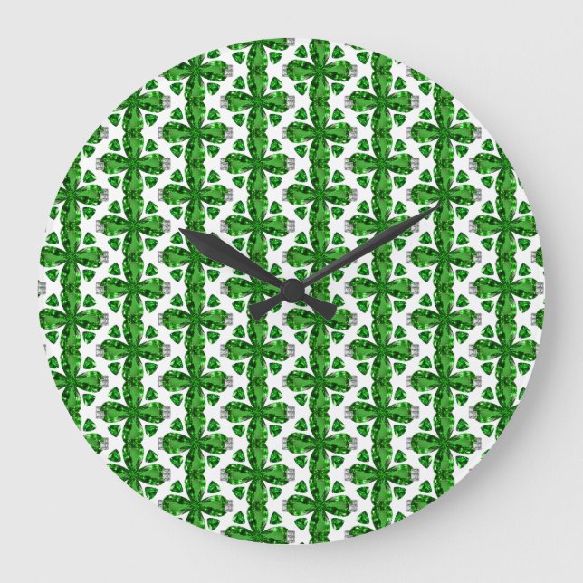 Green Clover Pattern Große Wanduhr (Vorderseite)