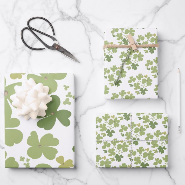 Green Cloverleaf St Patrick Day Garden Geschenkpapier Set (Vorderseite)