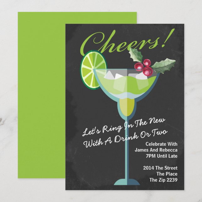 Green Cocktail Party Personalisiert Einladung (Vorne/Hinten)
