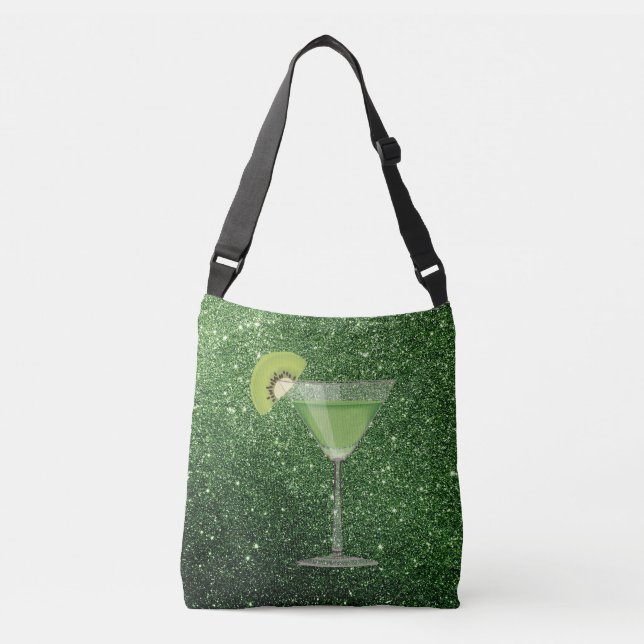 Green Cocktail w/Kiwi Imitats Glitzer Tragetaschen Mit Langen Trägern (Vorderseite)