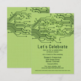 Green Computer Circuit Board Bar Mitzvah Empfang Begleitkarte