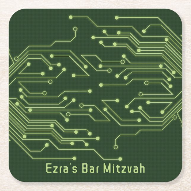 Green Computer Circuit Board Bar Mitzvah Rechteckiger Pappuntersetzer (Vorderseite)