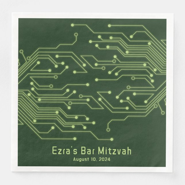 Green Computer Circuit Board Bar Mitzvah Serviette (Vorderseite)