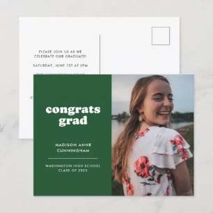 Green Congrats Grad Photo Graduation Invitation