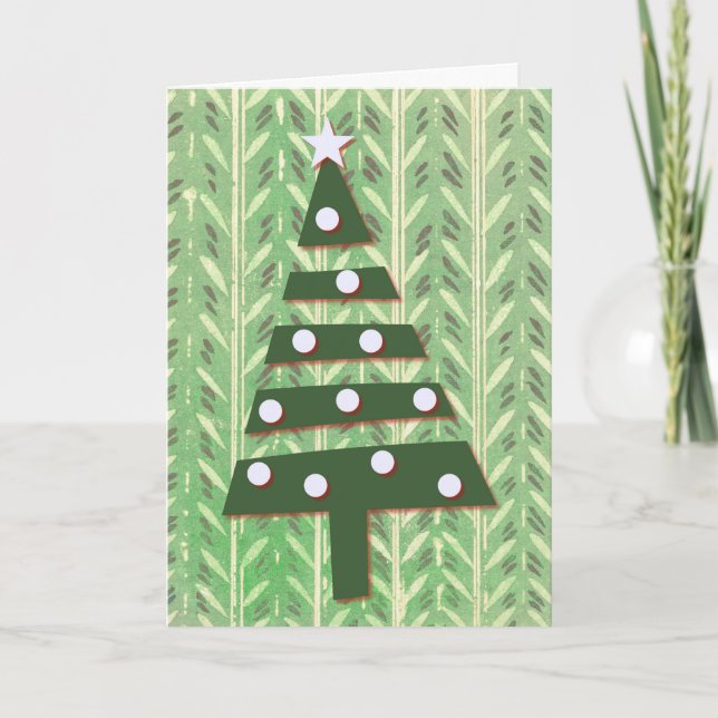 Green Contemporary Art Christmas Tree Weihnachtska Karte (Vorderseite)