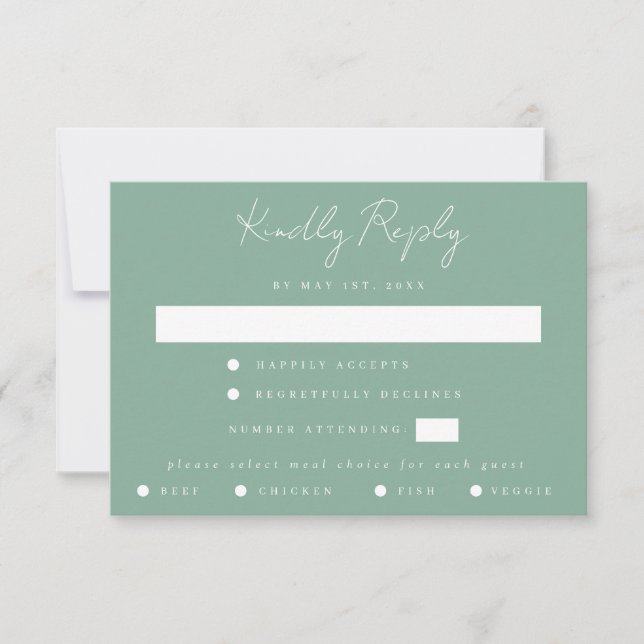 Green Coordinate Wedding RSVP Card (Vorderseite)