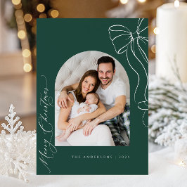 Green Coquette Bow Christmas Photo Card Feiertagskarte