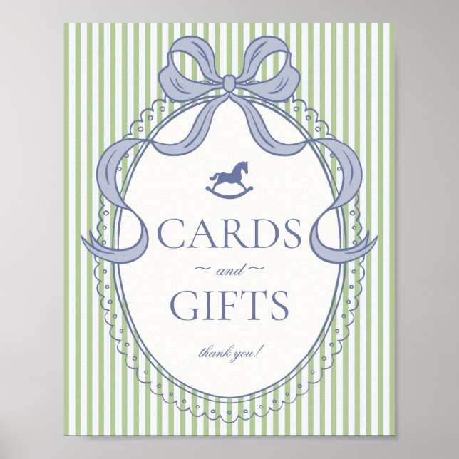 Green Coquette Bow Rocking Horse Cards & Gifts Poster (Vorne)