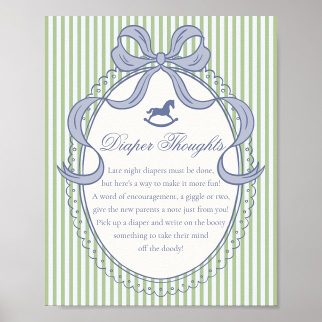 Green Coquette Bow Rocking Horse Diaper Thoughts Poster (Vorne)
