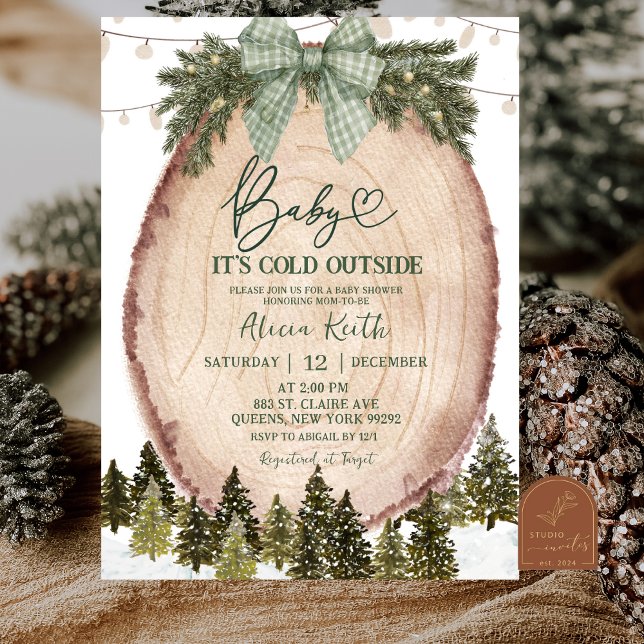 Green Coquette Rustic Winter Forest Baby Shower Einladung (Von Creator hochgeladen)