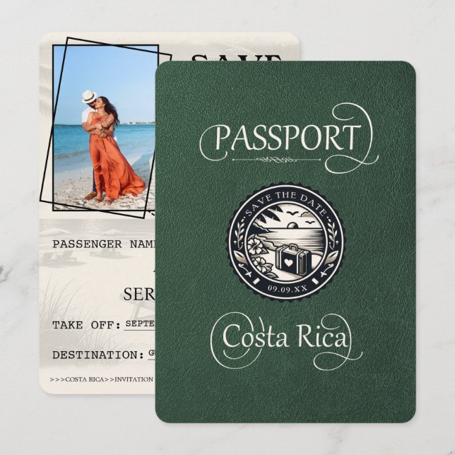 Green Costa Rica Passport Save The Date (Vorne/Hinten)