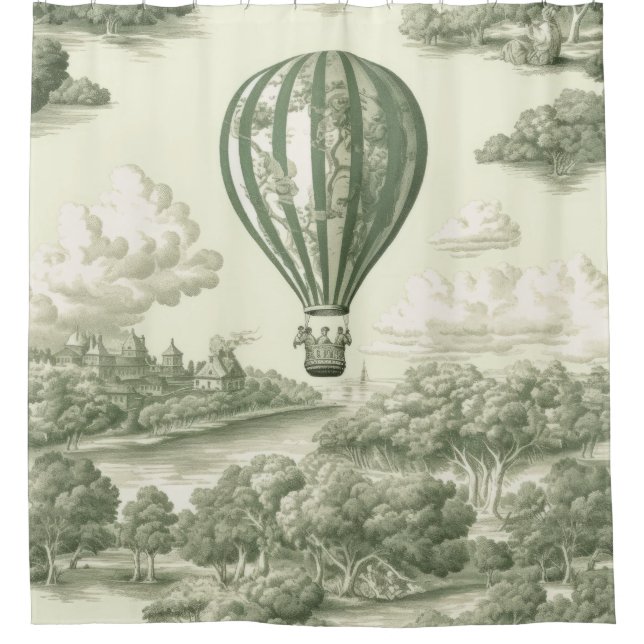 Green Countryside Hot Air Balloon Toile (1) Duschvorhang (Vorderseite)