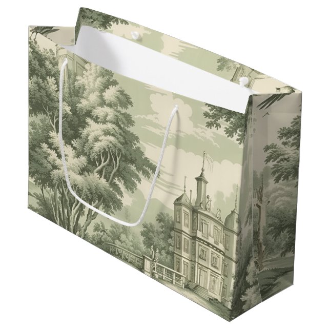 Green Countryside Hot Air Balloon Toile (7) Große Geschenktüte (Vorderseite Schrägansicht)