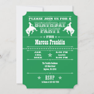 Green Cowboy Rodeo Anniversaire Fête Invitation