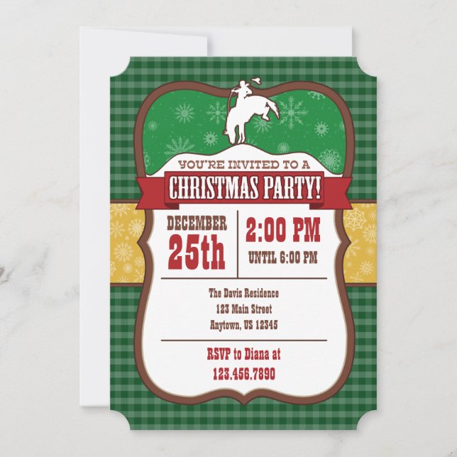 Green Cowboy Weihnachts-Party Einladung (Vorderseite)