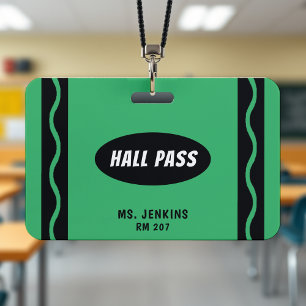 Green Crayon Lehrer Student Hall Pass Ausweis