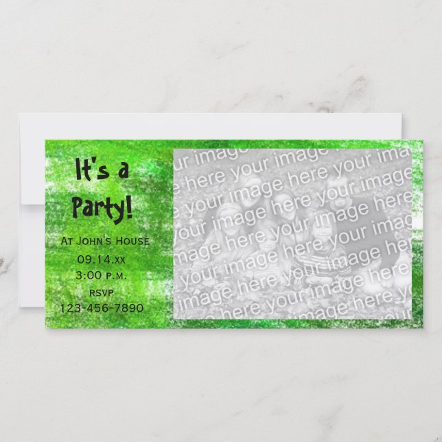 Green Crayon Scribbles Party Einladung Fotokarte (Vorderseite)