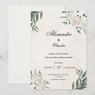Green & Cream Botanical Wedding, Einladung