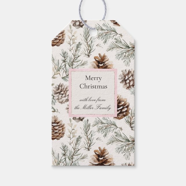 Green Cream Christmas Pine Cones Geschenkanhänger (Vorderseite)